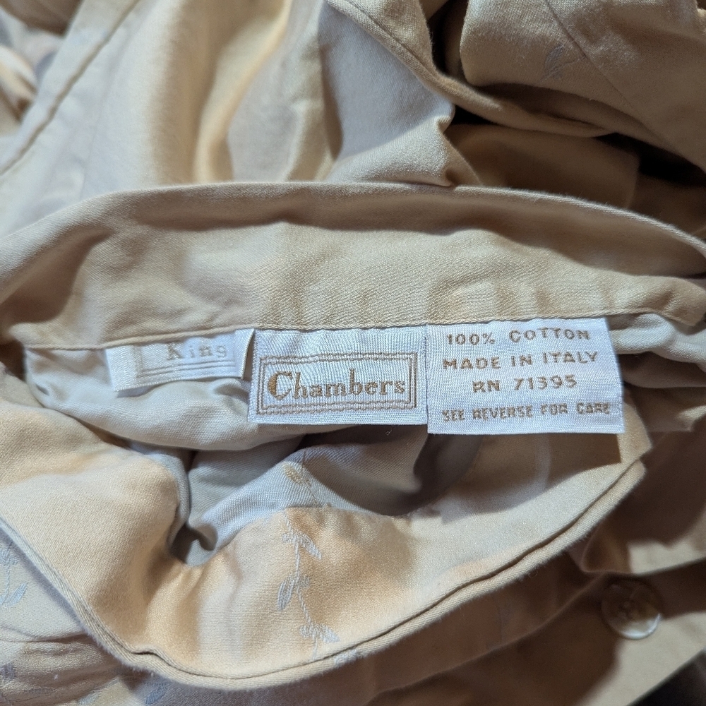 Chambers Luxury Italian Linens Embroidered King Duvet Gold Tan 100% Cotton Vines - Picture 8 of 8